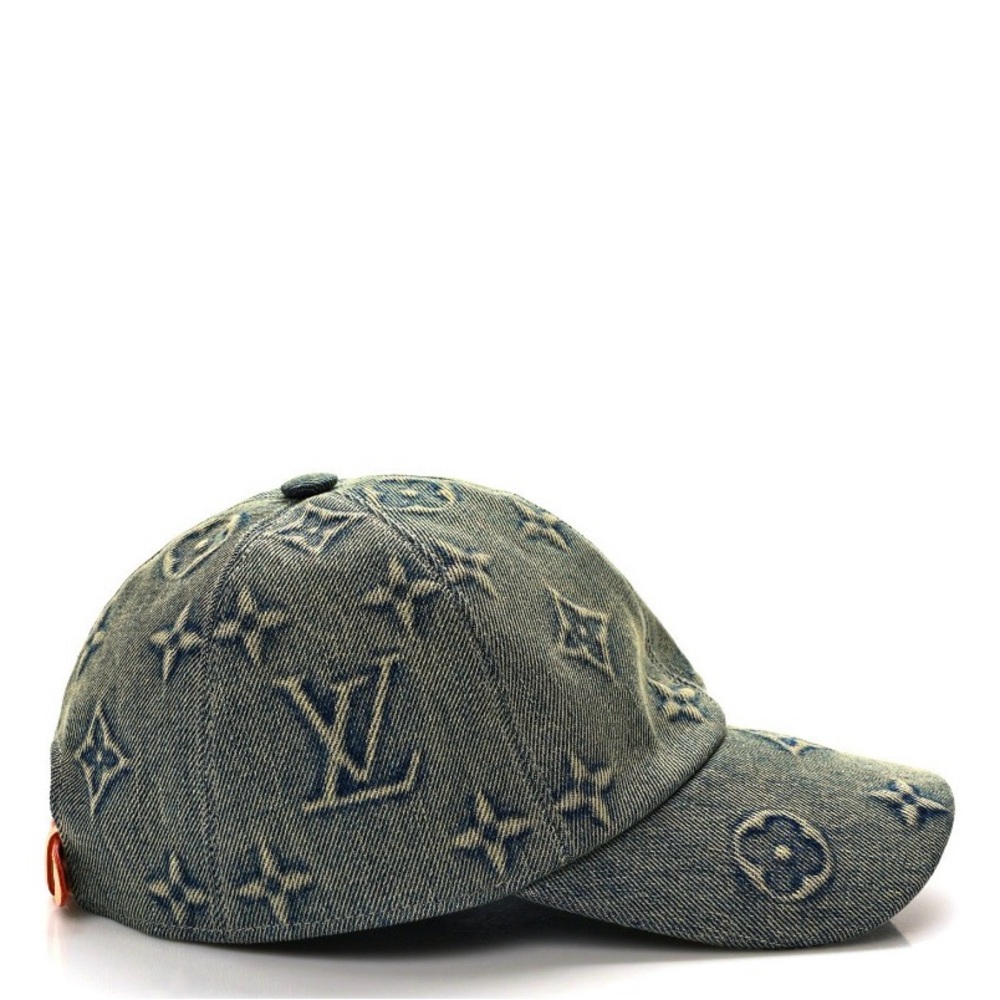 Monogram Denim Embossed Baseball Cap Hat Stiff Logo Canvas Leather Back Strap - Picture 6 of 10